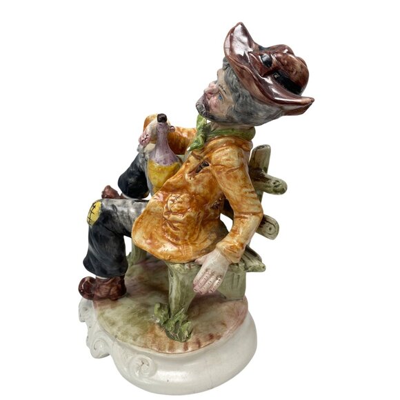Giao Longi VTG Italy Made Drunk man on Bench Ceramic fIgurine 10"x9"x6" SKU 9393 - Picture 8 of 14